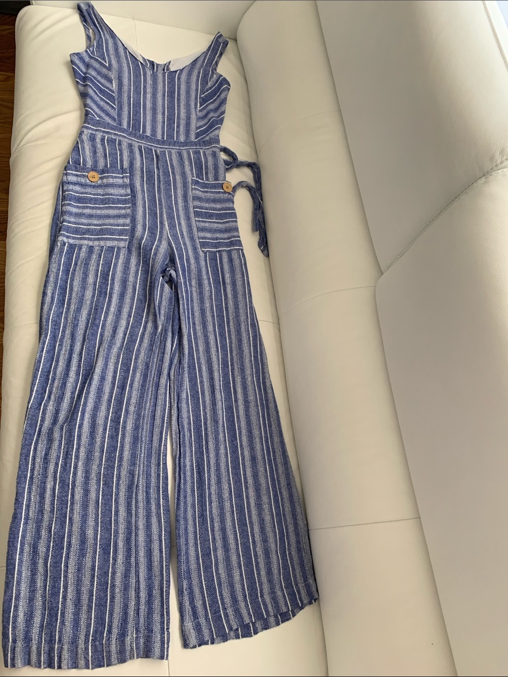 Indigo Rein Waven Blue and White Striped Linen/Rayon Jumpsuit Size XS